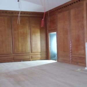 14 The oak floor is now fitted and the panelling new finish almost completed.